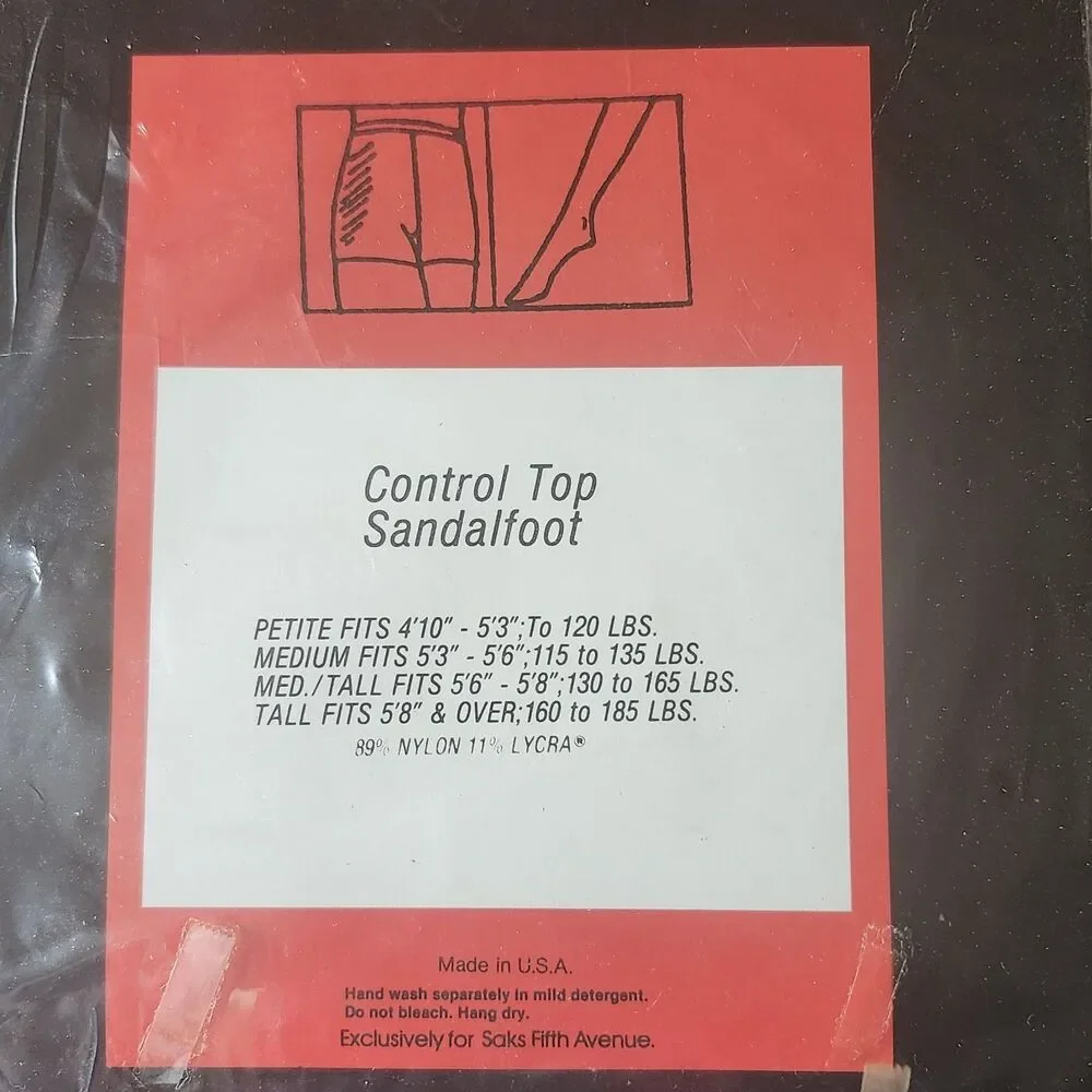 Vtg Saks Fifth Avenue Pantyhose Jet Black SFA Control Top Med/Tall.